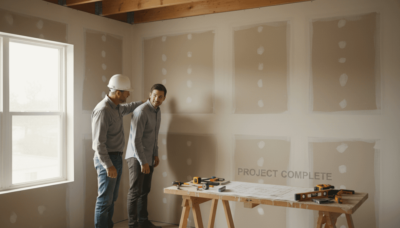 Contractor showing a client the finished work on a room renovation in London