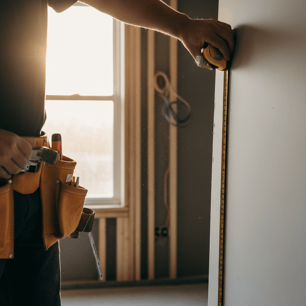 Contractor measuring a renovation project in a London Victorian terrace